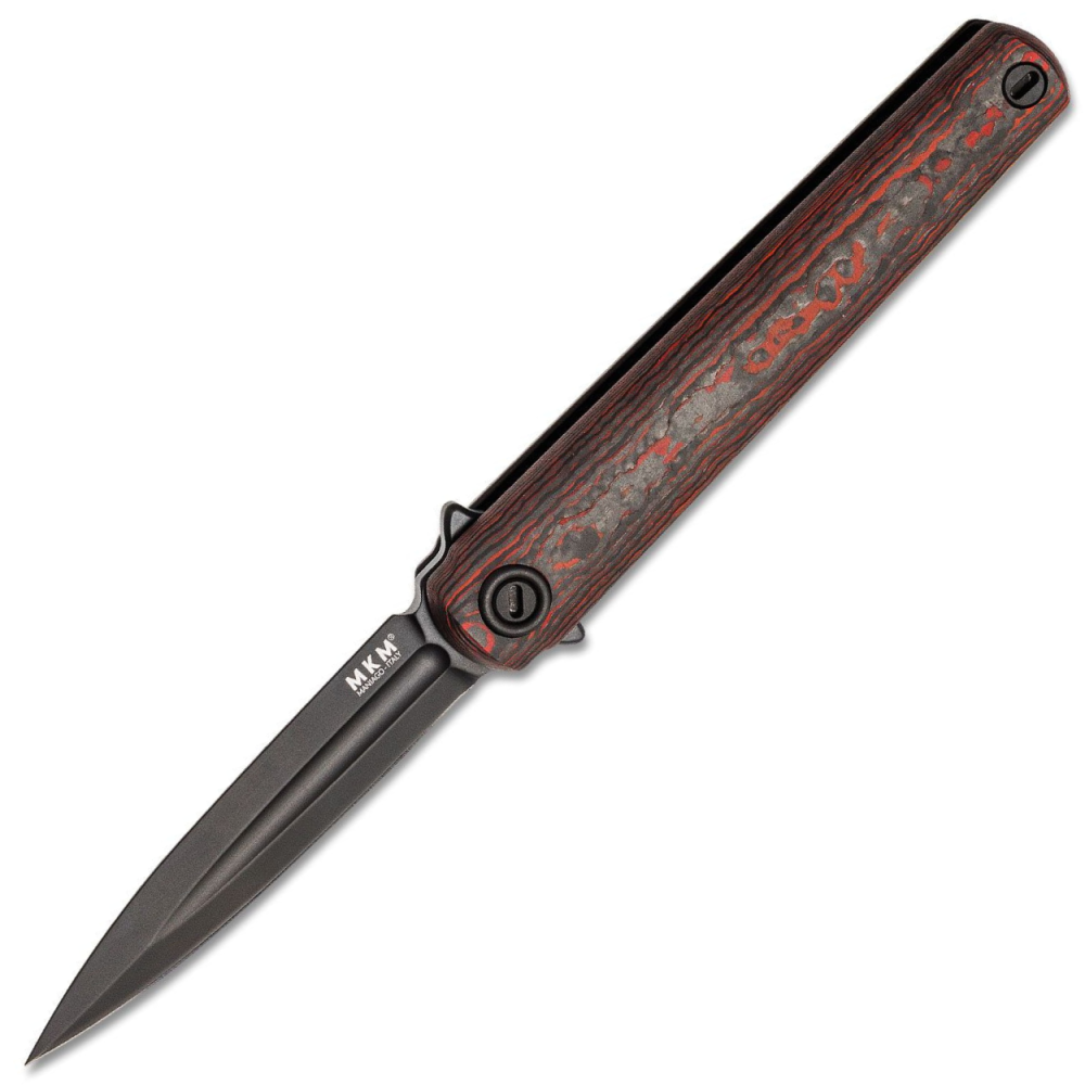 MKM Zieba Flame Flipper - M390 Black Dagger Blade - Red Lava Carbon Fiber and Titanium Handle - MKMFL02FCLTD