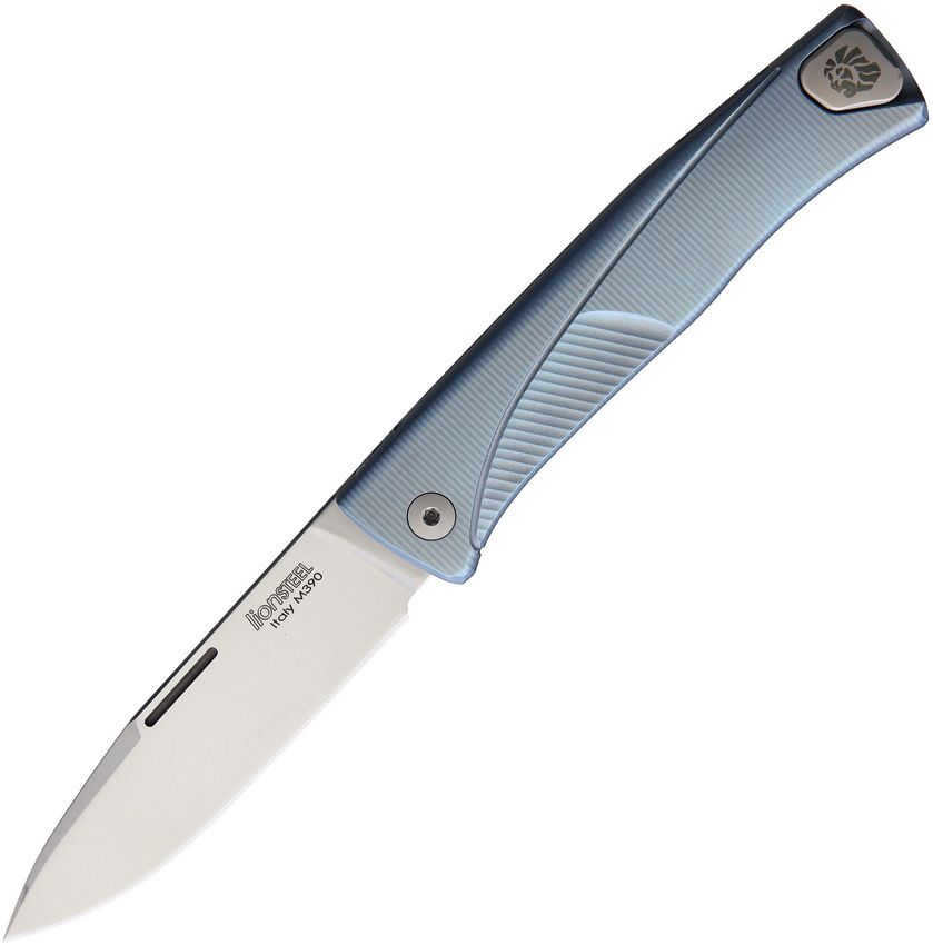 LionSteel Thrill Slip Joint - M390 Satin Blade - Blue Titanium Handle - HWAYL Pocket Clip System - LSTTLBL