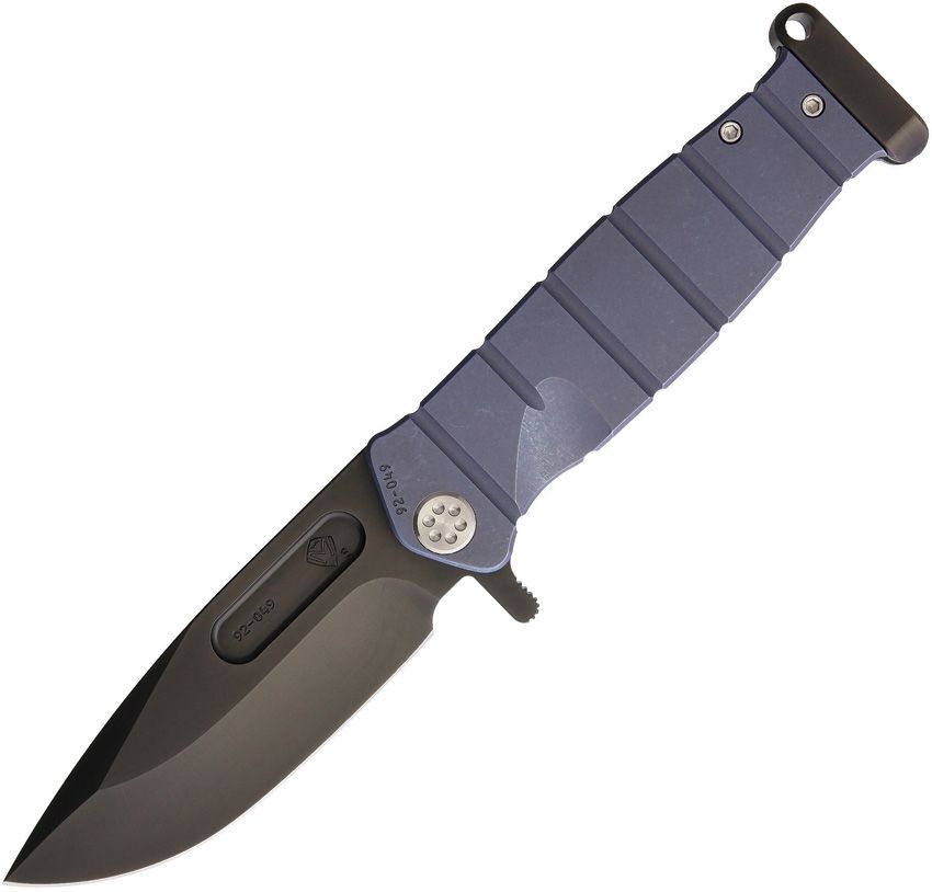 Medford USMC Fighter Flipper - S35VN Black PVD Drop Point Blade - Blue Anodized Titanium Handle - MD204SPQ37A2