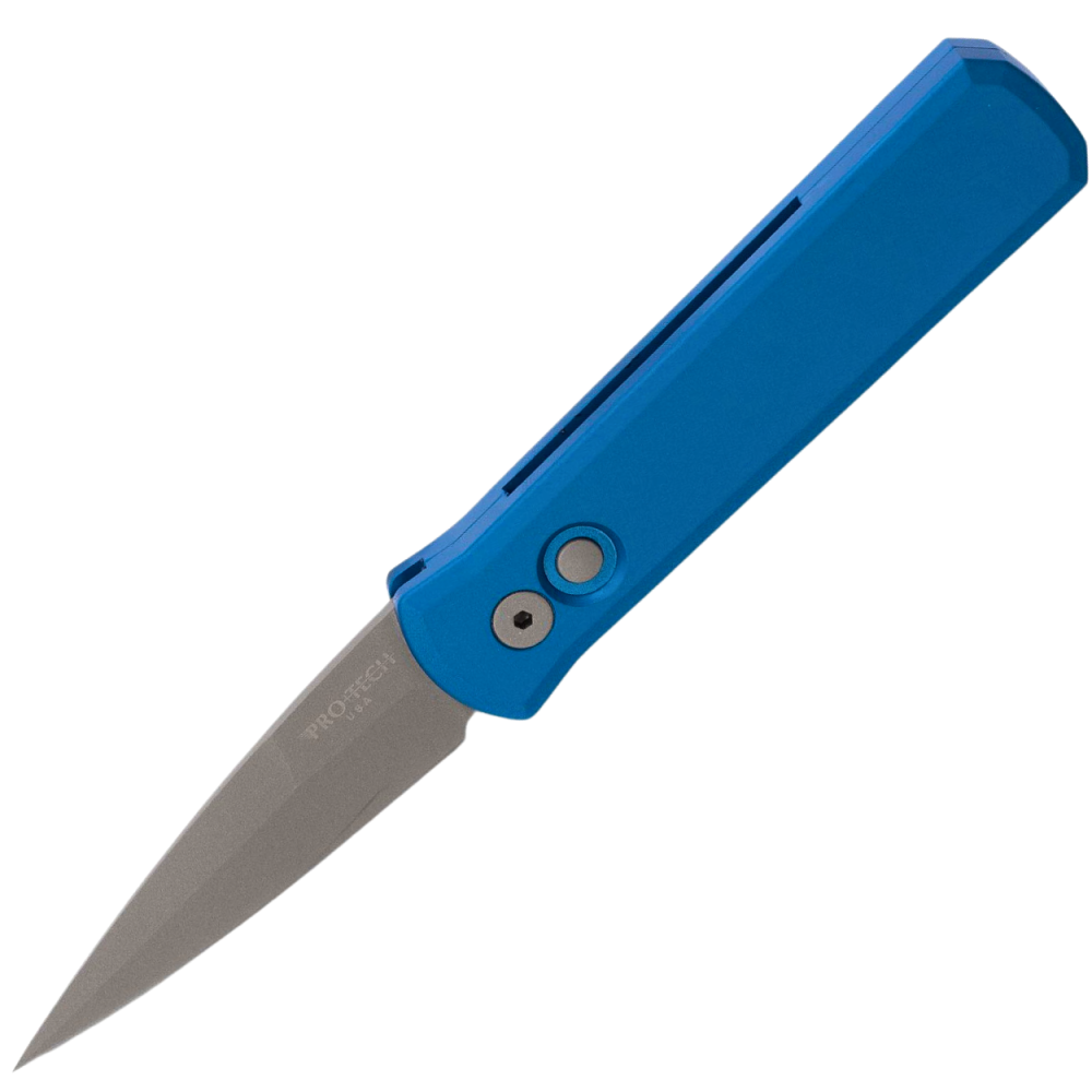 Protech Godson Auto - 154CM Bead Blasted Spear Point Blade - Blue Aluminum Handle - 720-BLUE