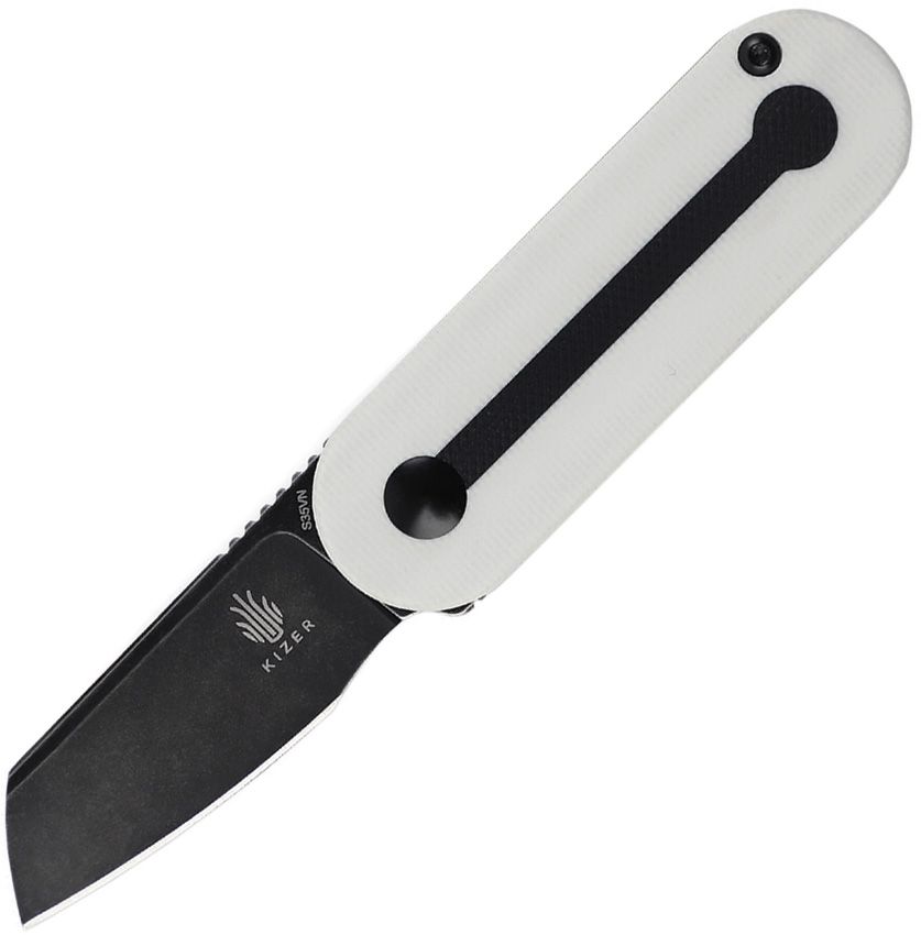 Kizer Mini Bay - CPM-S35VN Black Stonewashed Sheepsfoot Blade - Black and White G10 Handle - Ki2583A1
