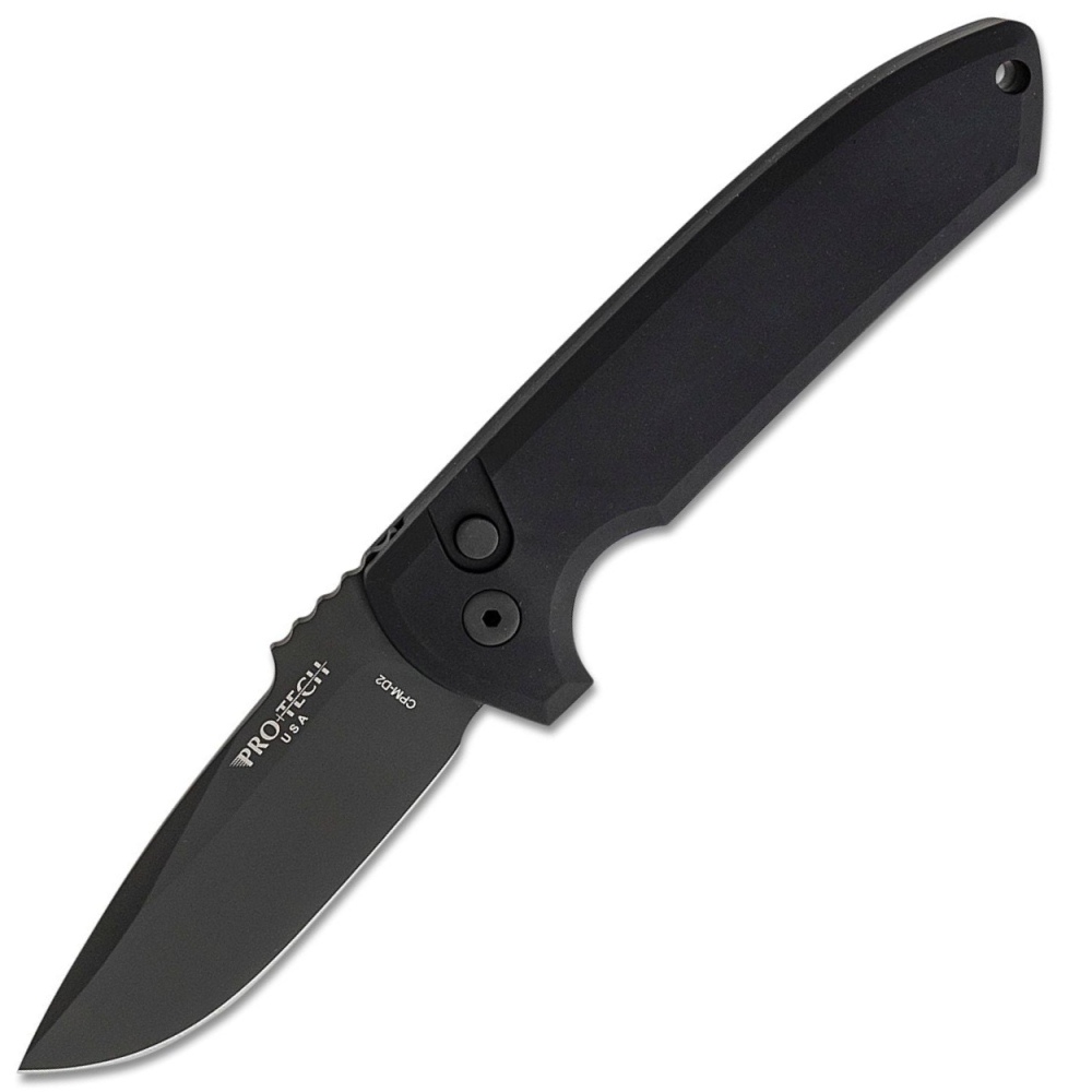 Pro-Tech Les George Rockeye Auto - CPM D2 Black DLC Blade - Black Aluminum Handle - LG303