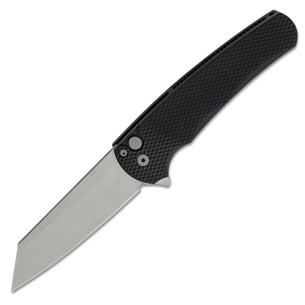 Pro-Tech Malibu - Button Lock Flipper - 20CV Reverse Tanto Stonewash Blade - Black Textured Aluminum Handle - 5205