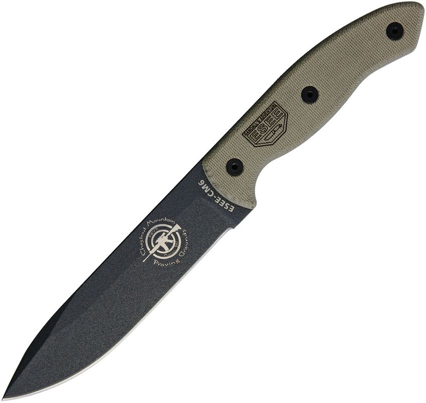 ESEE CM6 Combat Tactical - 1095 Black Textured Powder Coated Blade - Canvas Micarta Handle - ESCM6TGM