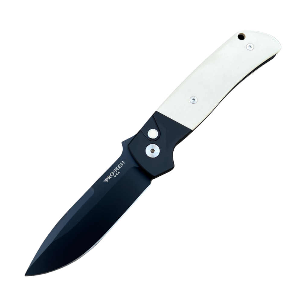 Pro-Tech Terzuola ATCF AUTO - Magnacut Black DLC Blade - Black Aluminum with Ivory Micarta Inlay -