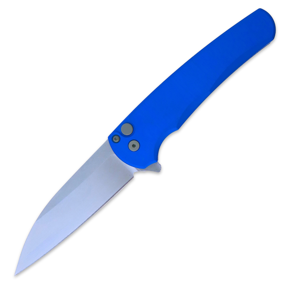 Pro-Tech Malibu Flipper - Magnacut Stonewashed Wharncliffe Blade - Blue Aluminum Handle - 5301-BLUE