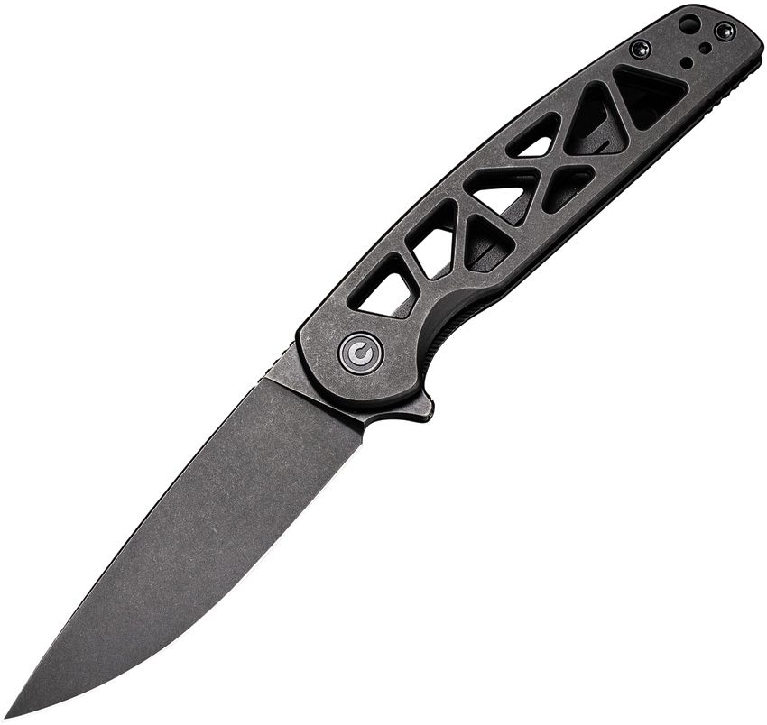 Civivi Perf Framelock - Nitro-V Black Stonewashed Drop Point Blade - Skeletonized Stainless Steel Handle - C20006B