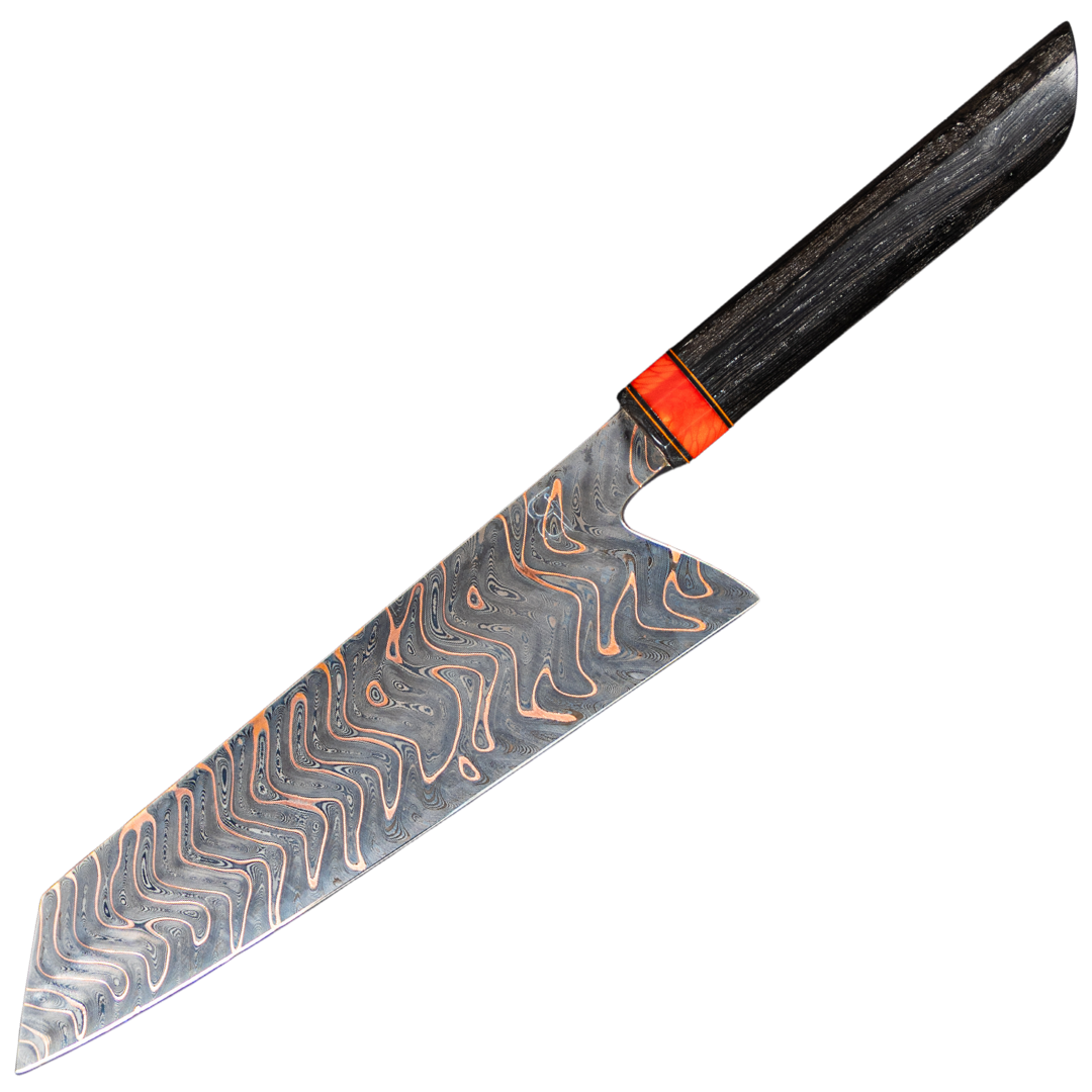 Baldwin Blades 240 Gyuto - Baker Forge Copper Damascus 1084/15N20 Blade - Bog Oak Handle