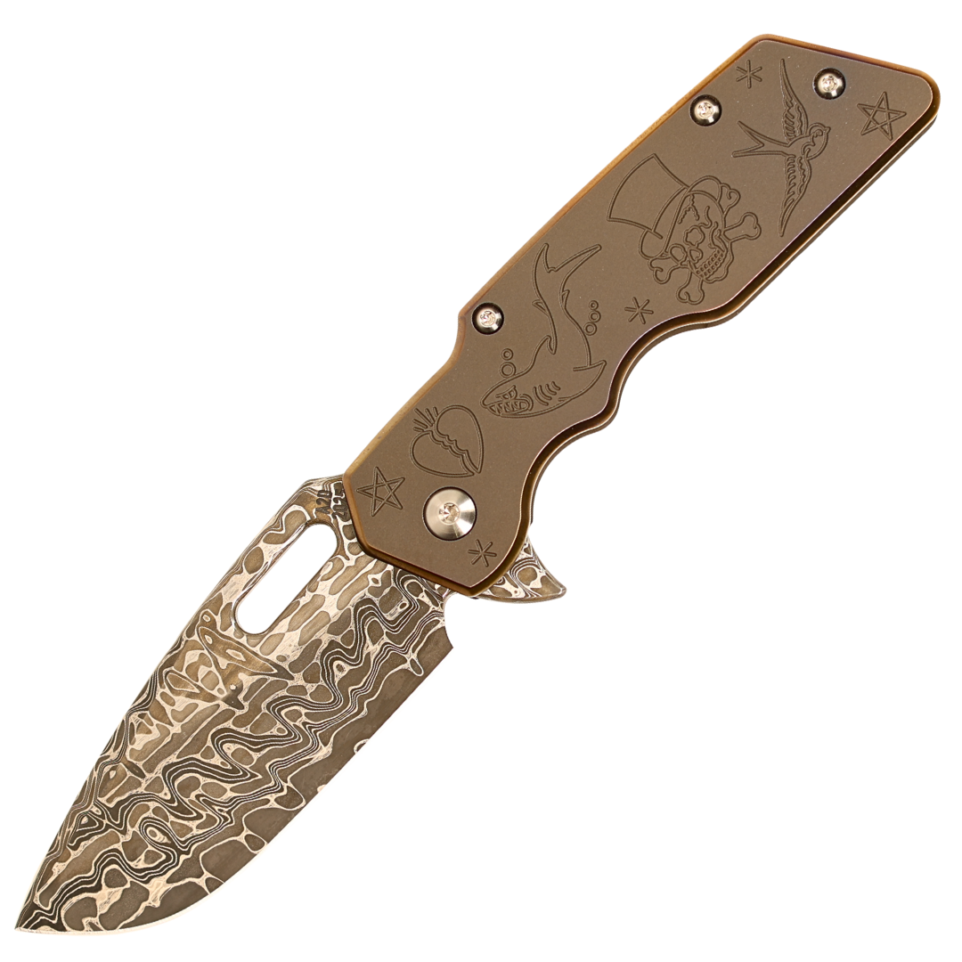 Attention2Detail MK1 Large - Chad Nichols "Virus" Damascus - Sailor Jerry Bronze Titanium