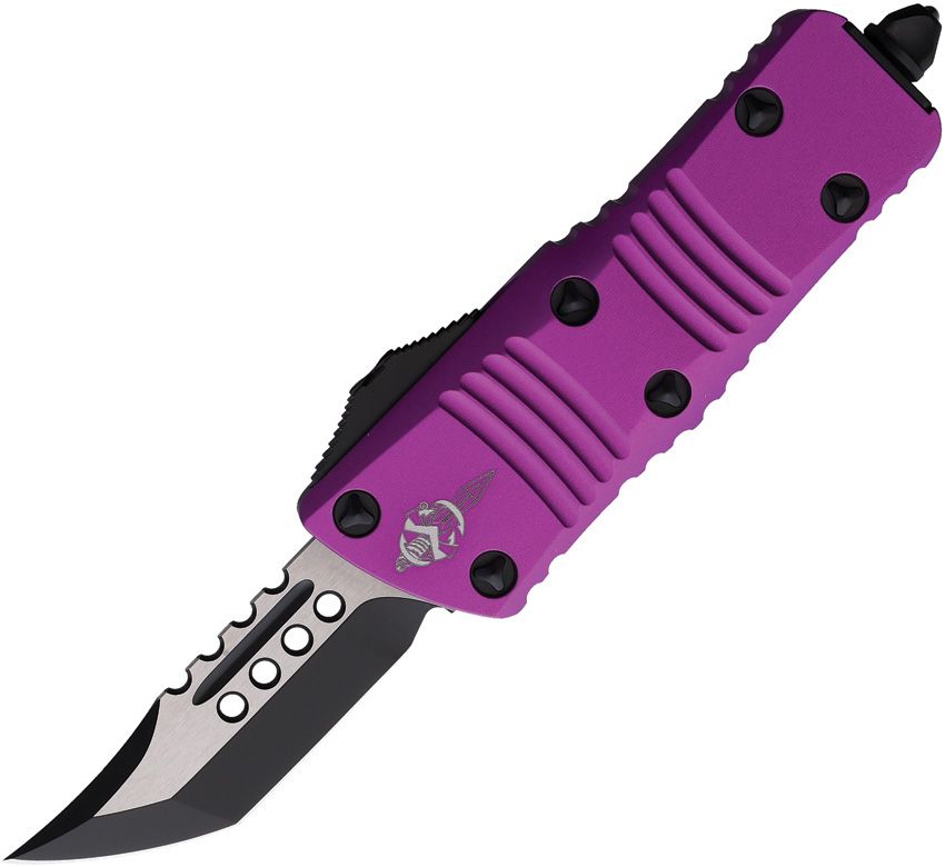 Microtech Auto Mini Troodon OTF - M390 Hellhound Tanto Two-tone Satin and Black Blade - Violet Handle - MCT8191VIS