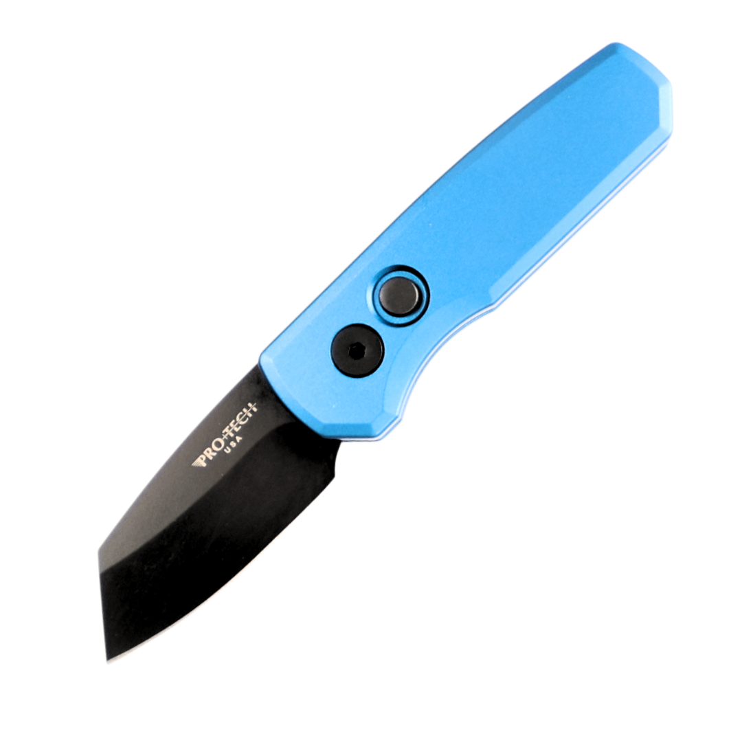 Protech Runt 5 Auto - CPM 20CV Reverse Tanto  Black DLC Blade - Blue Aluminum Handle - R5203-BLUE