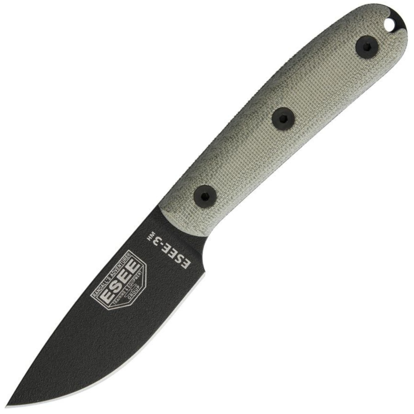 ESEE Model 3 With Kydex Sheath - 1095 Black Coated Drop Point - Tan Micarta Handle - ES3HMK