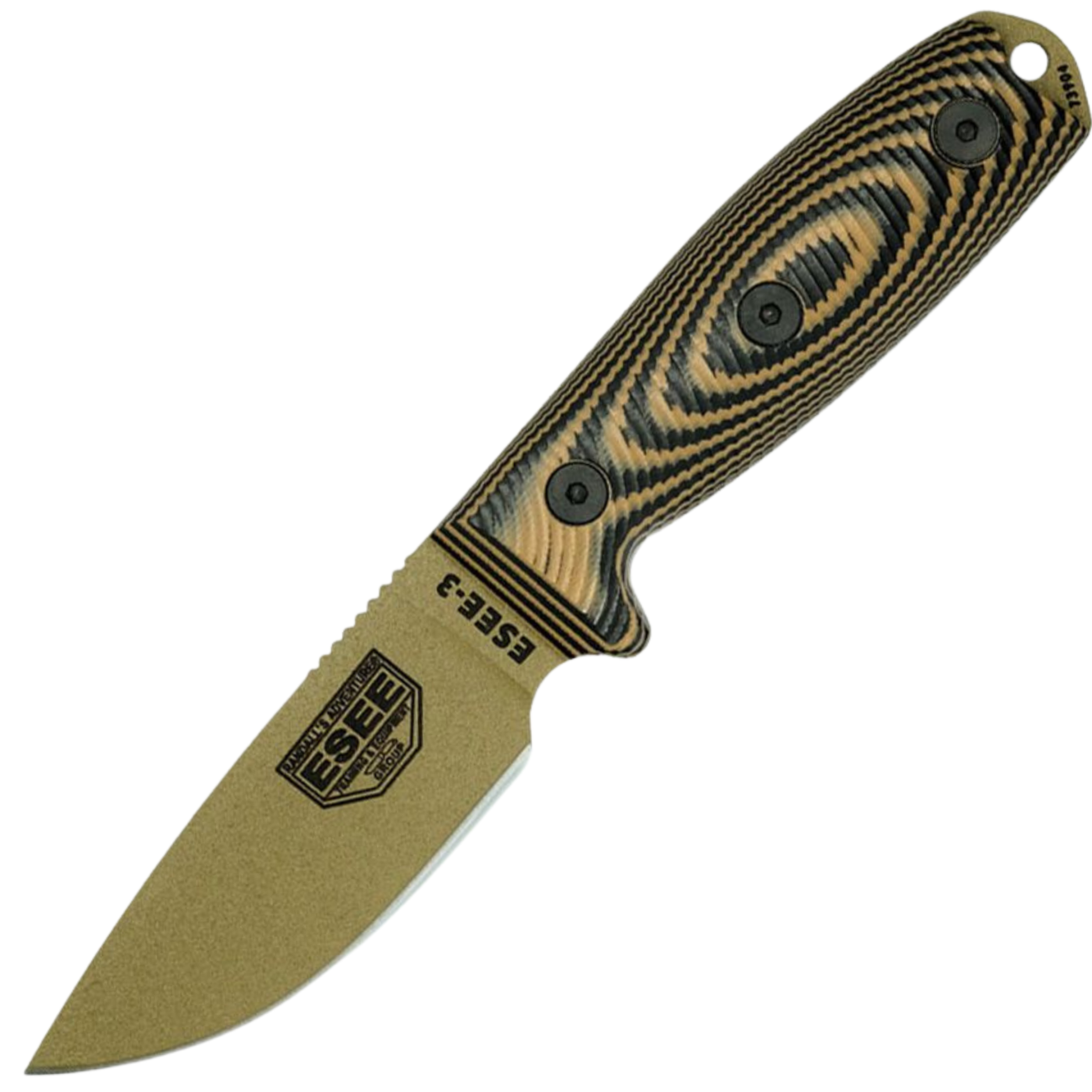 ESEE Model 3 - 1095 Coyote Brown Coated Drop Point - Coyote Brown/Black 3D Machined G10 Handle - ES3PMDE005