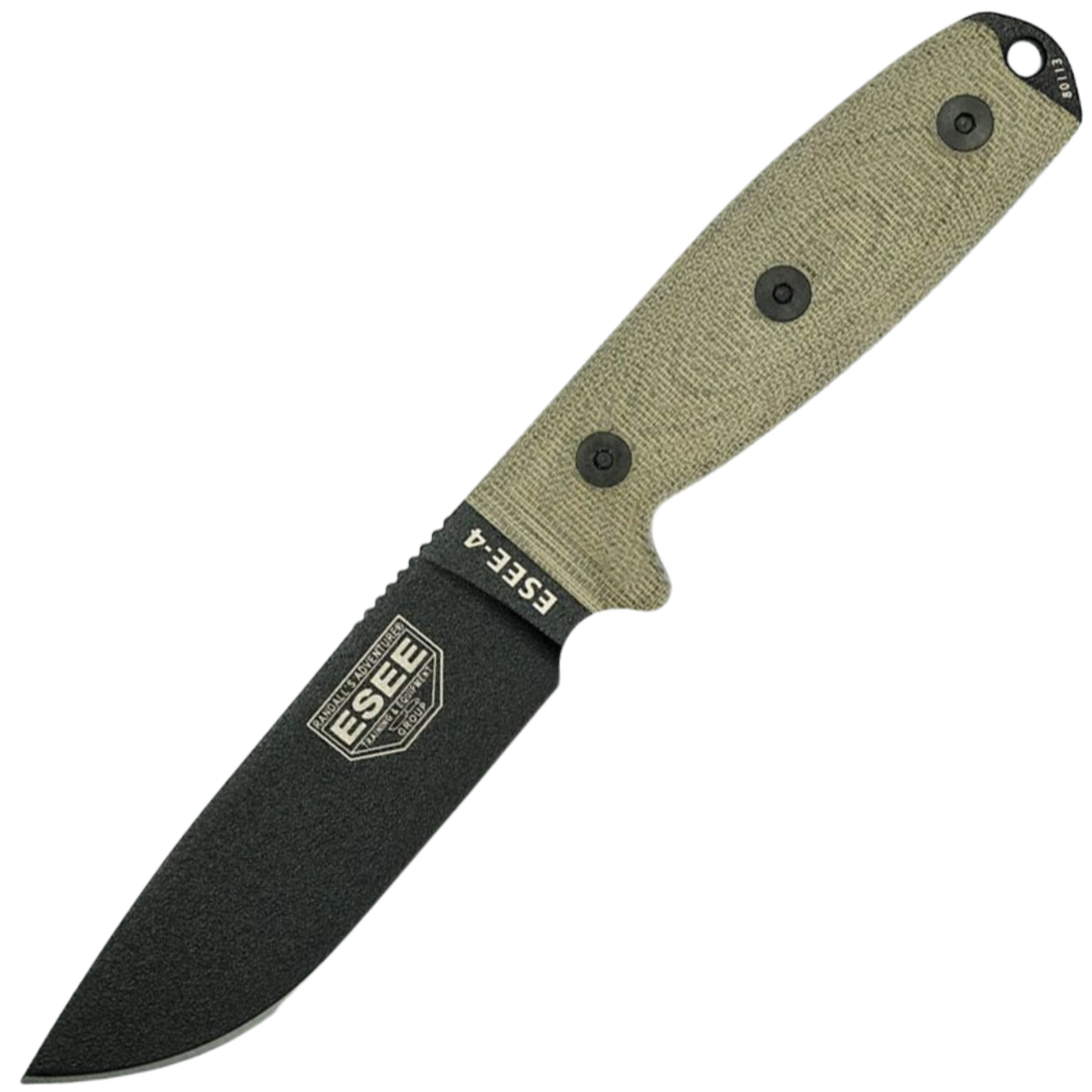 ESEE Model 4 - 1095 Black Coated Drop Point - Green Canvas Micarta Handle - ES4PB017