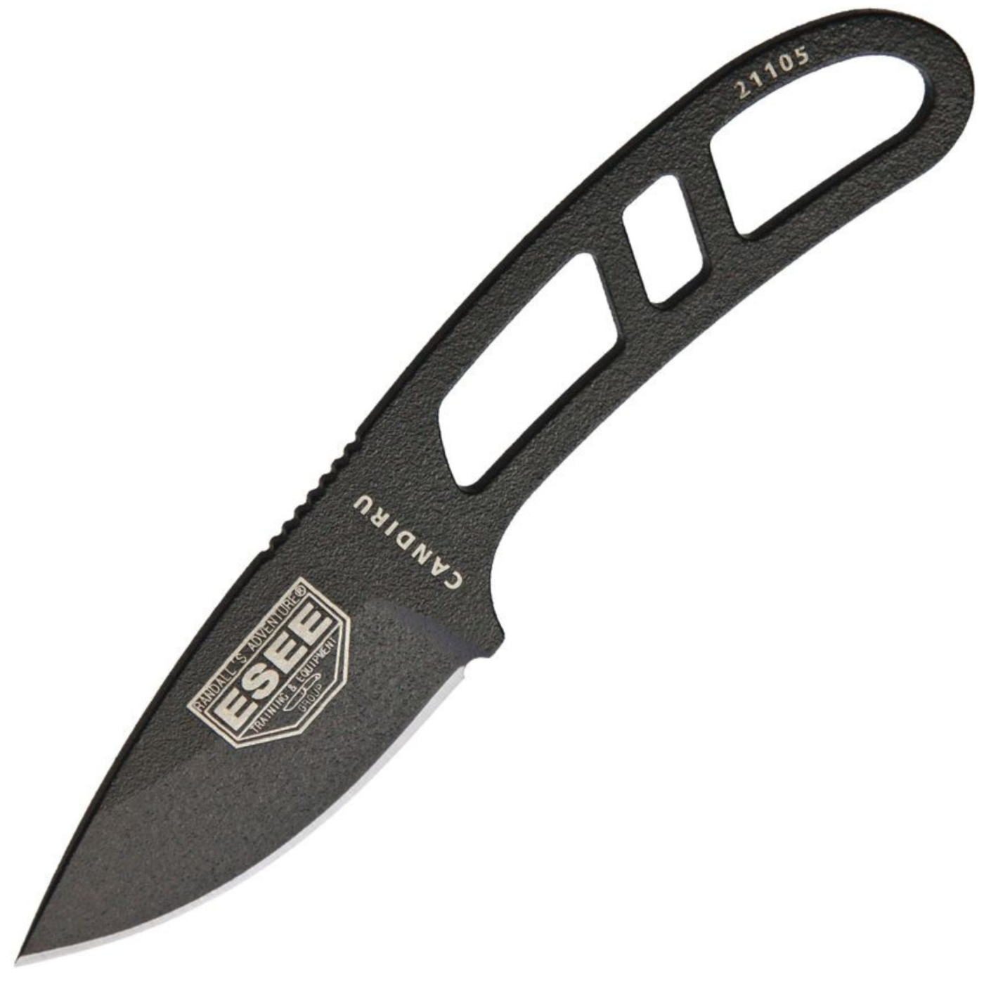 ESEE Candiru With Kit -  1095 Black Coated Neck Knife - Skeletonized Handle - ESCANBKIT