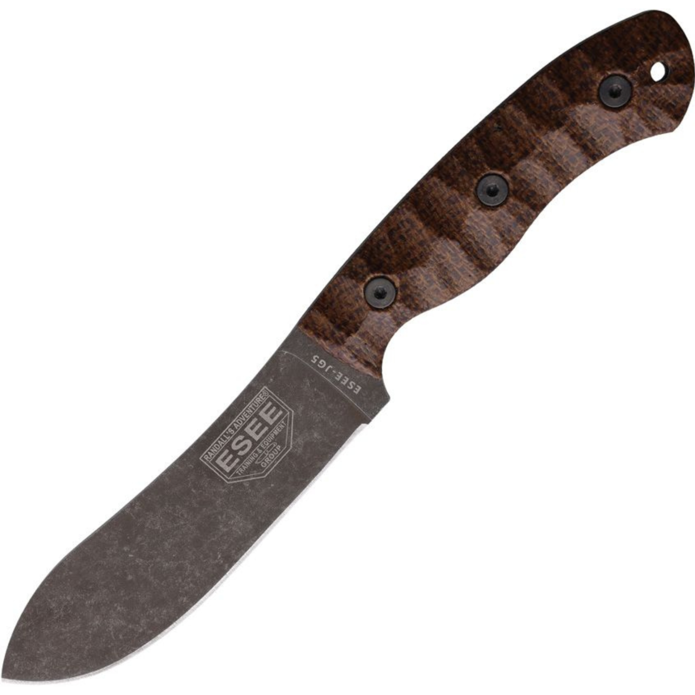 ESEE James Gibson Model 5 -  1095 Black Oxide Stonewashed Blade - Brown Burlap Handle - ESJG5BM