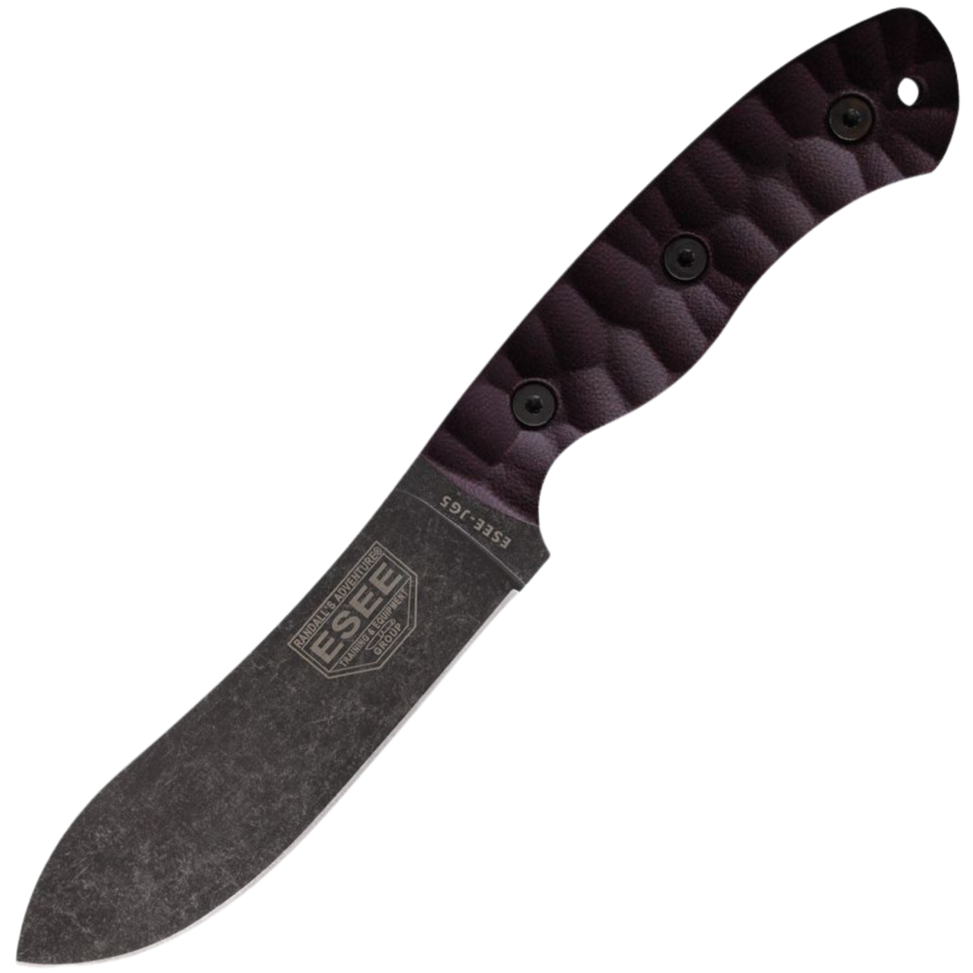 ESEE James Gibson Model 5 - 1095 Black Oxide Stonewashed Drop Point - Burgundy Linen Micarta Handle - ESJG5LM