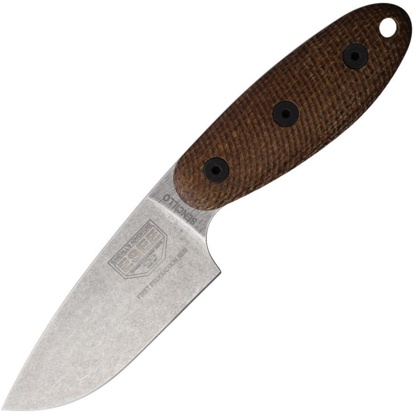 ESEE Sencillo - A2 Steel Stonewashed Drop Point Blade - Brown Micarta Handle - ESSENCILLO