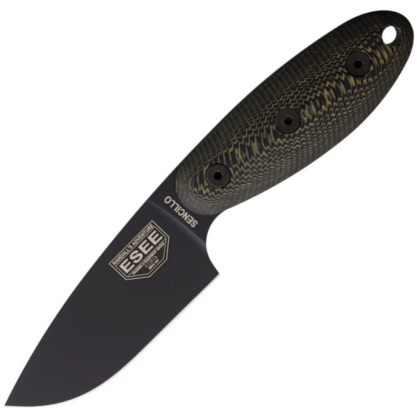 ESEE Sencillo - A2 Black Coated Drop Point - Black/Brown Micarta Handle - ESSENCILLOR