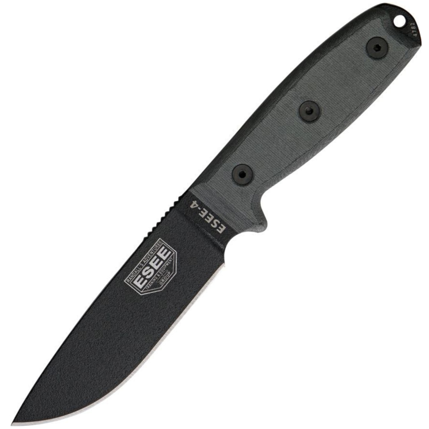 ESEE Model 4 - 1095 Black Coated Drop Point - Black Linen Micarta Handle - RC4P