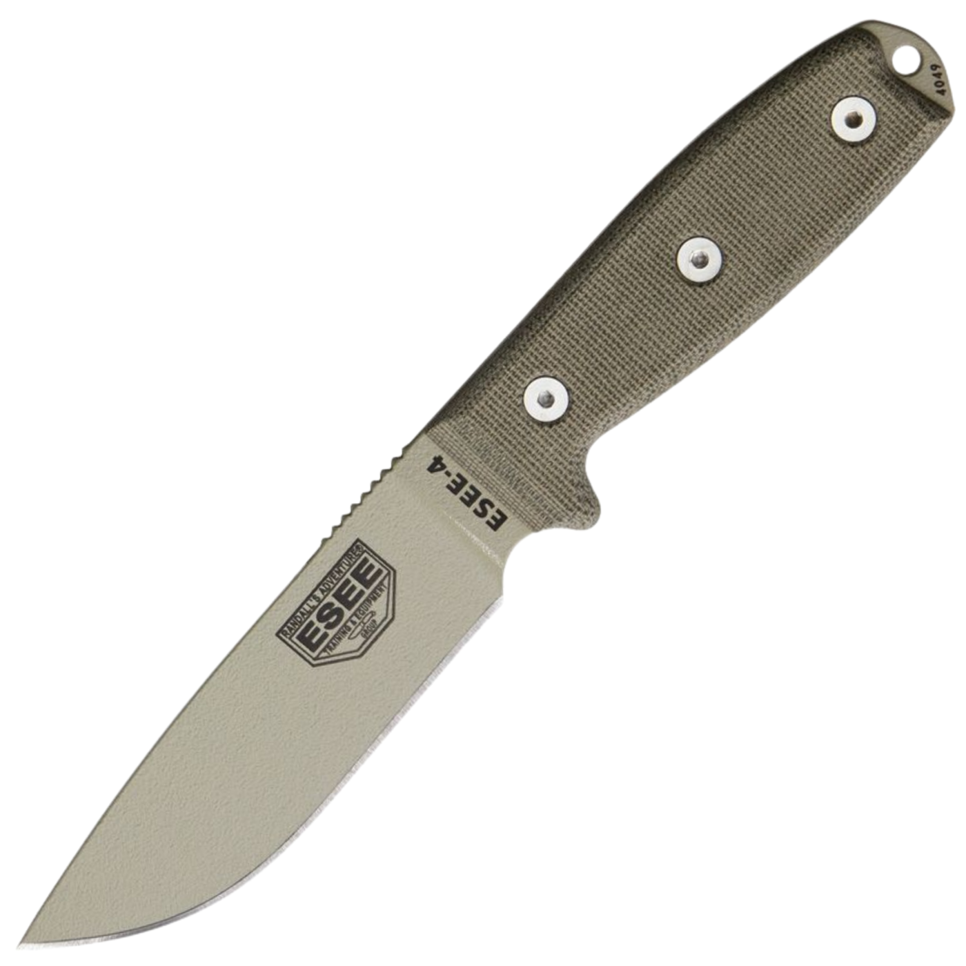 ESEE Model 4 - 1095 Desert Tan Coated Drop Point - OD Green Canvas Micarta Handle - RC4PDT