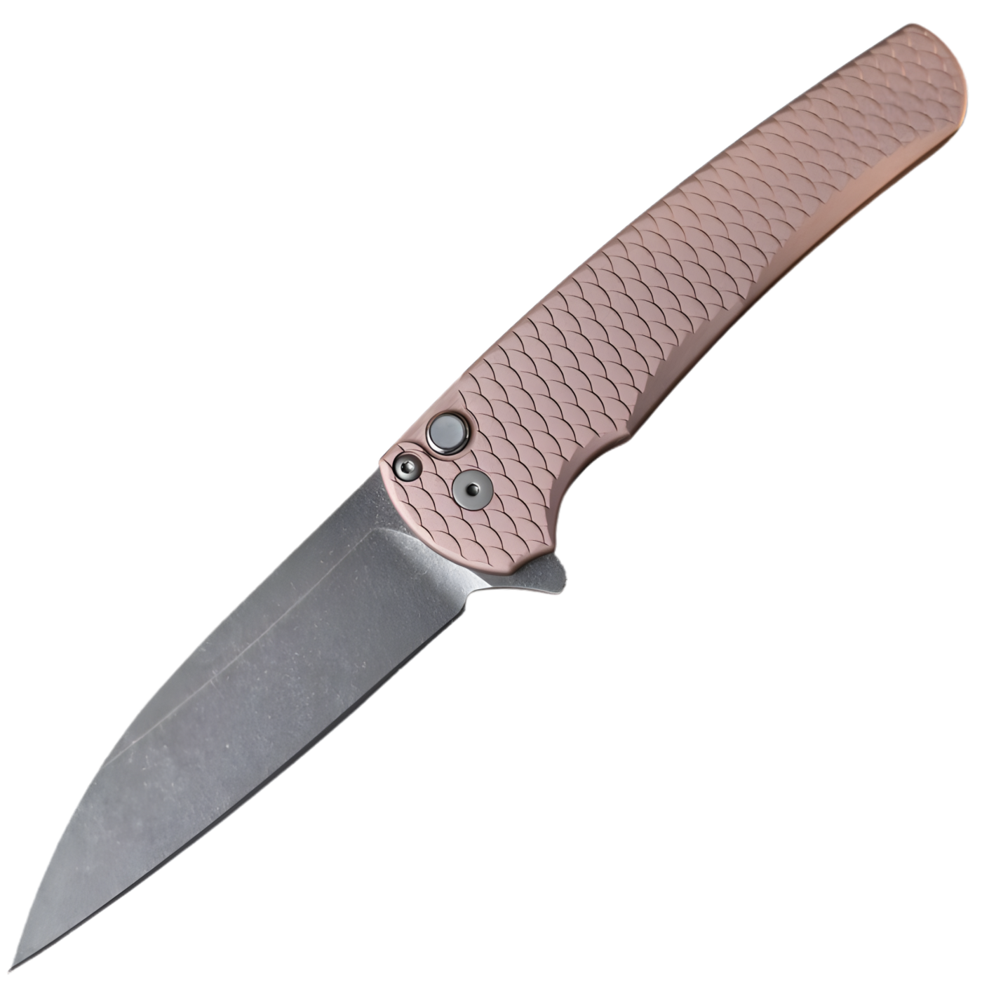 Protech Malibu - Magnacut Acidwashed Wharncliffe Blade - FDE Dragon Scale Textured Blade with Pearl Button - 5336TDAWFDE