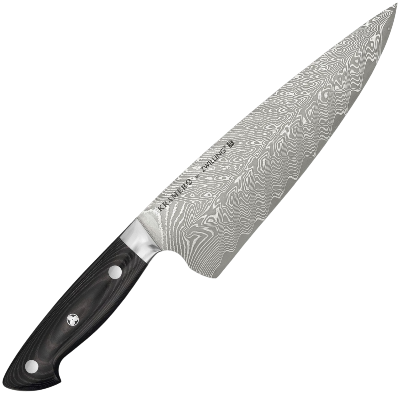 Zwilling Kramer Euroline Stainless Damascus 8" Chef - 101 Layer SG2 Chevron Damascus - Black Linen Micarta Handle