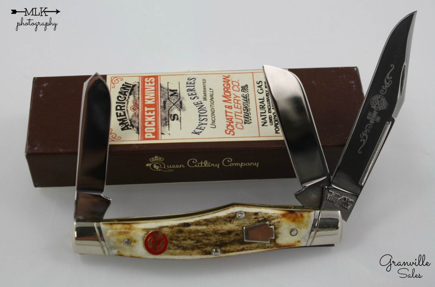 Queen S&M Reverse Gunstock - Burnt Stag 3-Blade PocketKnife