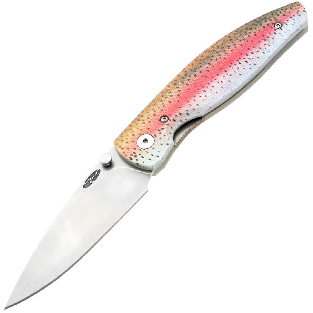TRM Knives Atom - Magnacut Blade - 3D Contoured Rainbow Trout G10