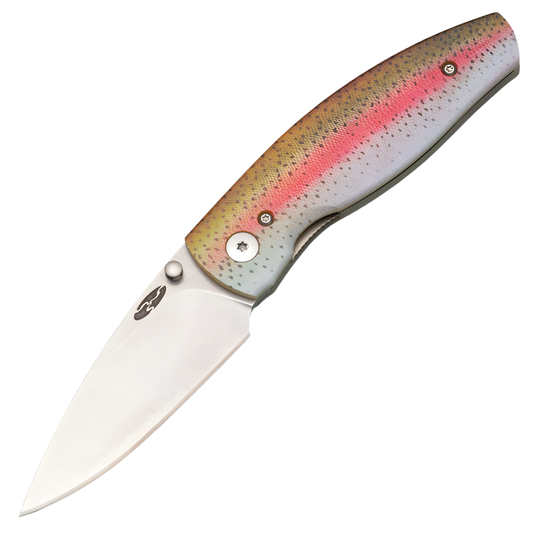 TRM Knives Neutron 2 - Magnacut Blade - 3D Rainbow Trout G10