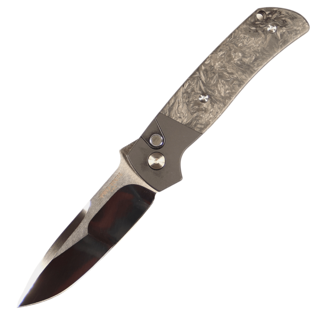 Protech Terzuola ATCF Custom AUTO - Mirror Polished Compound Ground Blade - Black Dark Matter FatCarbon Handle - 2024 ATCF003