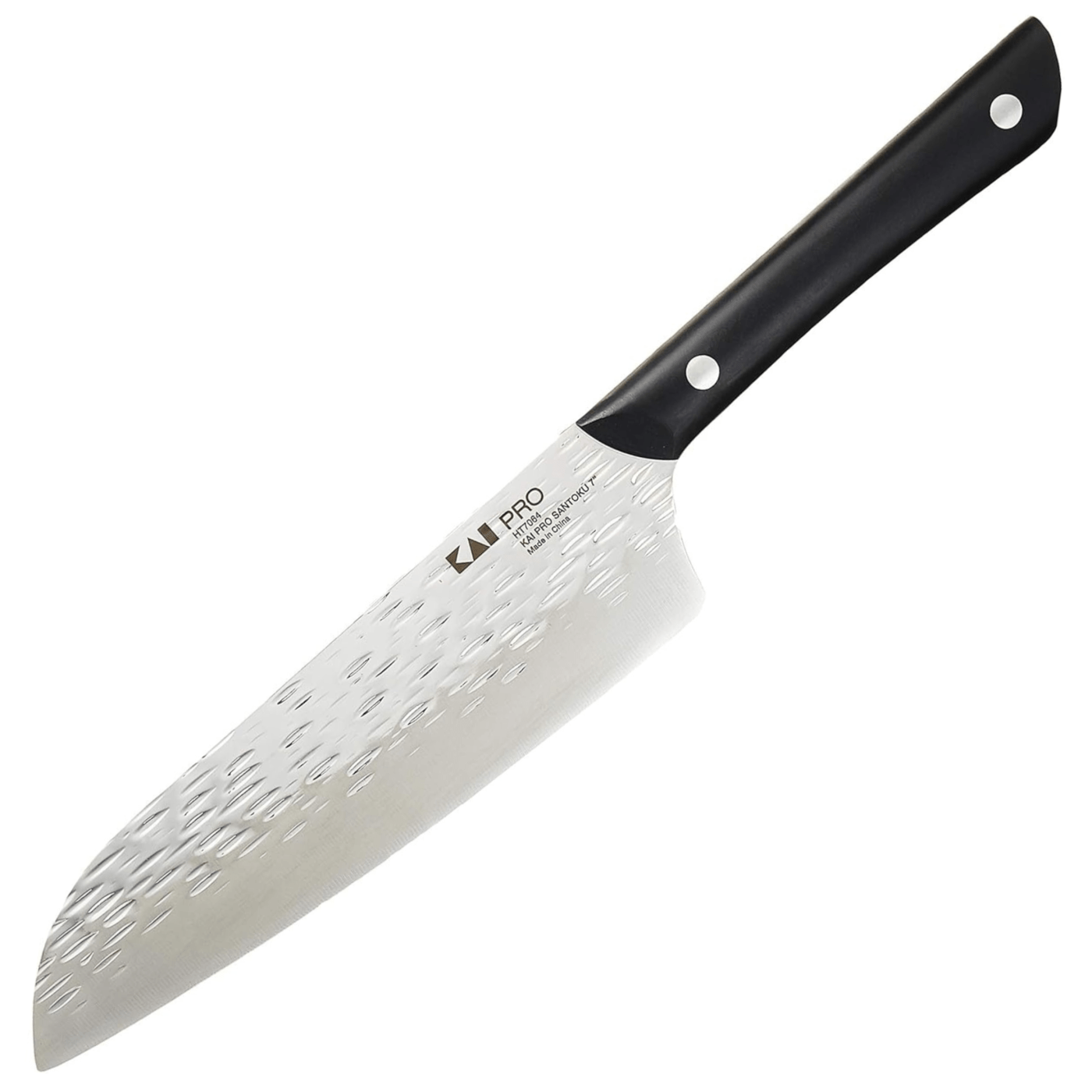 Kai Pro 7" Santoku - AUS6M Hammered Blade - Black POM Handle