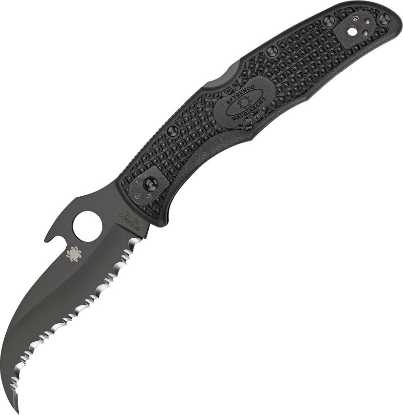 Spyderco Matriarch 2 Emerson - VG-10 Recurved Serrated Black Blade with Wave- Black FRN Handle - C12SBBK2W