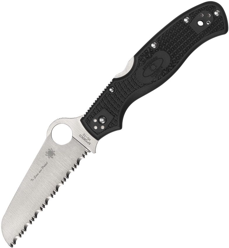 Spyderco Rescue 3 Thin Blue Line - VG10 Serrated Sheepsfoot Blade - Black FRN Handle with Blue Backspacer - C14FSBKBL3