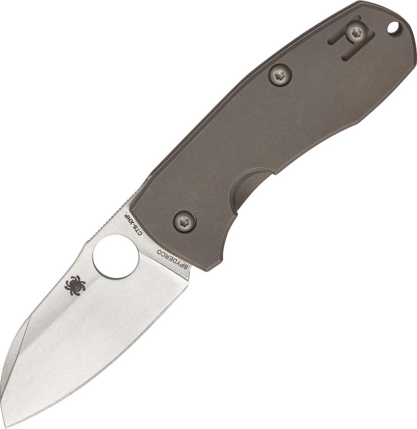 Spyderco Slysz Techno 2 - CTS-XHP Stonewashed Sheepsfoot Blade - Stonewashed Titanim Handle - C158TIP2