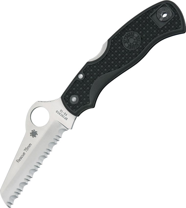 Spyderco Rescue 79mm - VG-10 Serrated Sheepsfoot Blade - Black FRN Handle - C45SBK